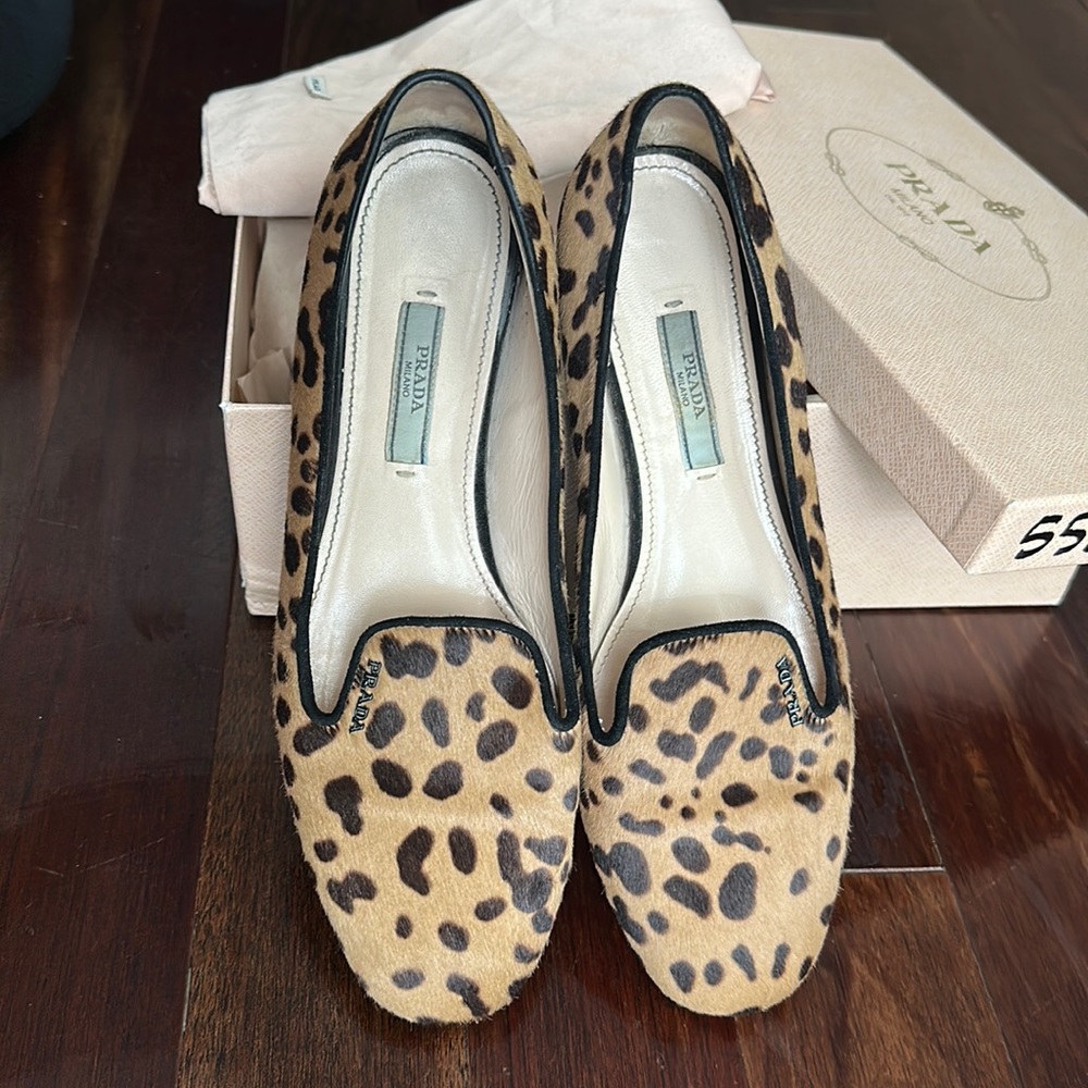Prada calf hair leopard loafers. Size 7.5. Excellent condition